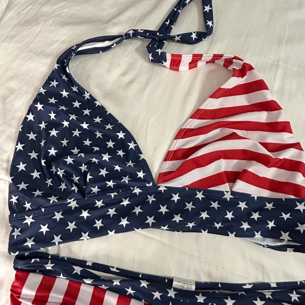 American Flag Bikini Set 4XL Patriotic Stars Stripes Halter 4th of july Swimwear